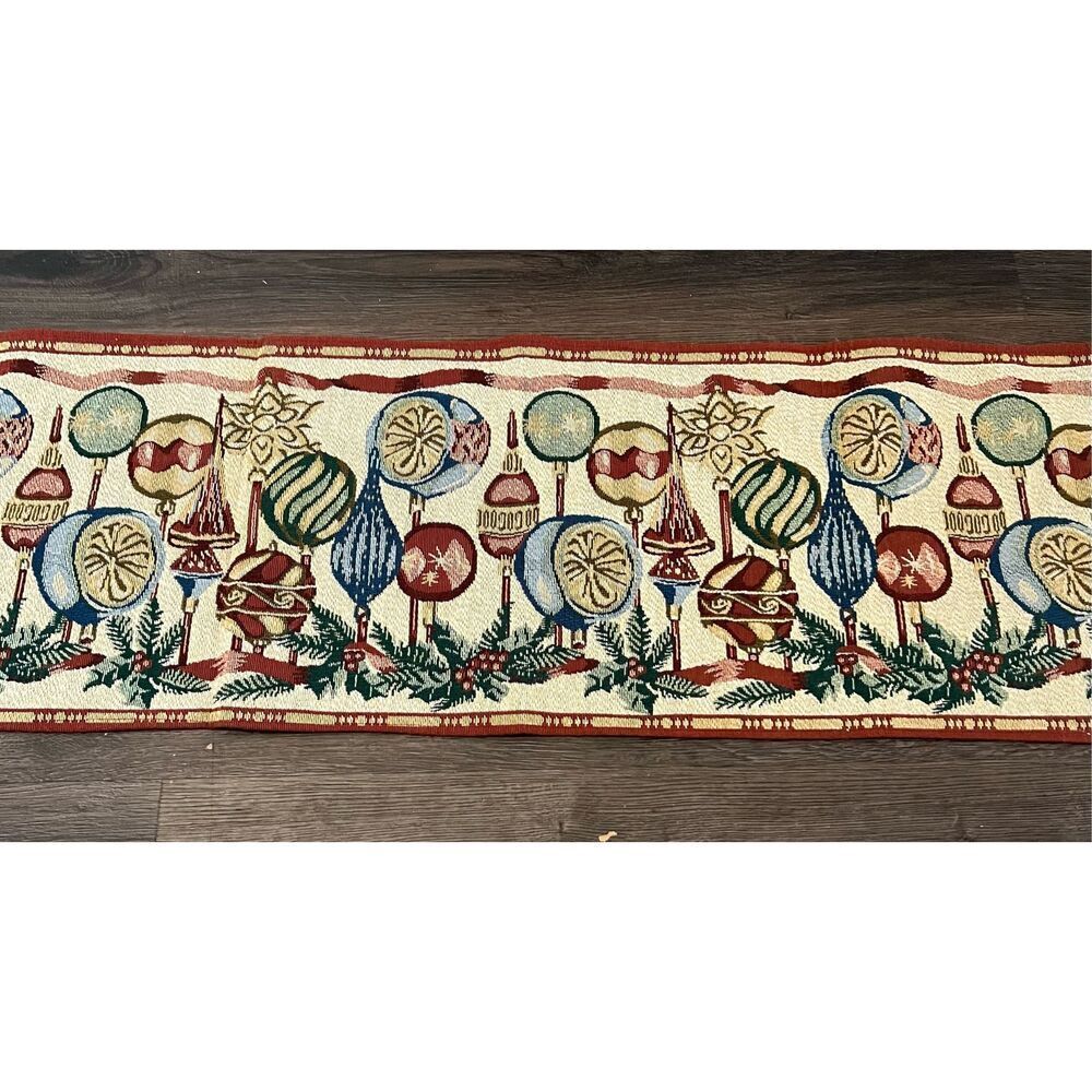 Tapestry Christmas Table Runner Ornaments Garland 12in x 70in